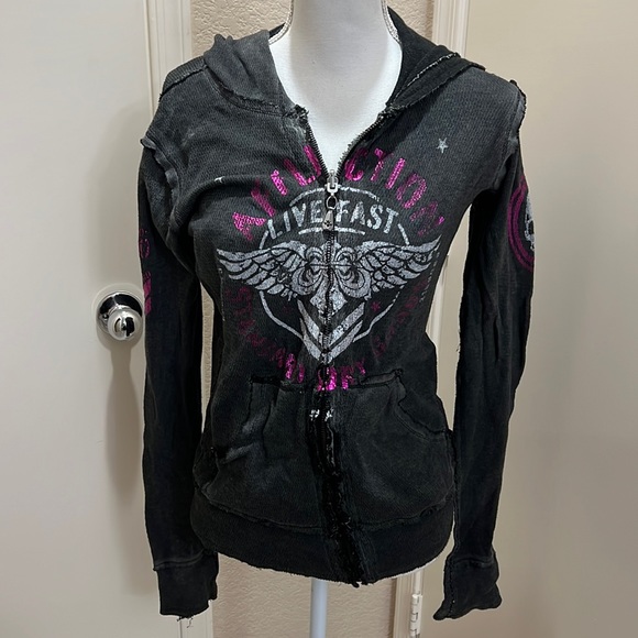 Affliction reversible zip up hoodie - Picture 1 of 10